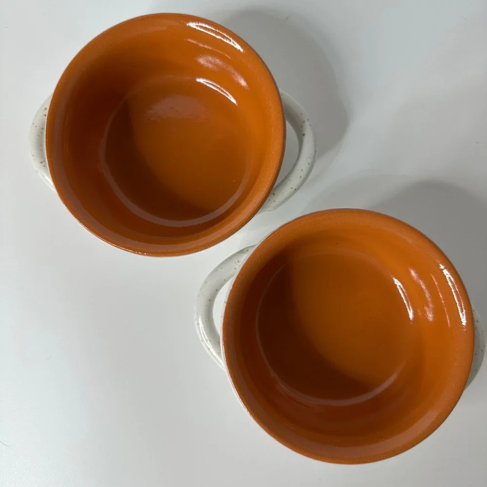 2 De Silva Italy Glazed Speckled Terracotta Soup Bowls Double Handles Farmhouse